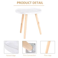 HOMCOM Round Coffee Table, Carved Floral End Table with Tray-style Top and Wooden Legs for Living Room(m-6)