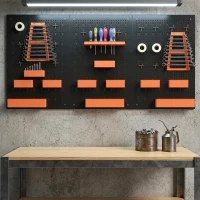 HOMCOM 33 Piece Metal Pegboard Panels, Peg Board with 16 Hooks, Bins and Racks, Black and Orange(m-7)