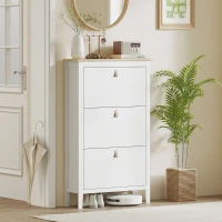 HOMCOM Narrow Shoe Cabinet with 3 Flip Drawers, Adjustable Shelves for Entryway, Holds 15-21 Pairs, White(m-10)