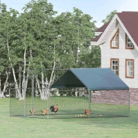 PawHut Large Chicken Coop Metal Chicken Run for Chickens with Waterproof and Anti-U Cover, Spire Shaped Walk in Fence Cage Hen House for Outdoor and Yard Farm Use, 1.26" Dia, 9.8' x 13.1' x 6.4'(m-4)