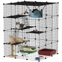 PawHut 4 Tier DIY Cat Cage Indoor, Catio for 1-3 Cats with Hammock, 5 Doors, 3 Ramps, 3 Jumping Platforms, for 1-3 Cats, Black(m-9)