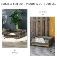 PawHut Rattan Pet Bed Raised Wicker Dog Sofa for Doggy and Cat Indoor & Outdoor with Soft Washable Cushion Grey(m-7)