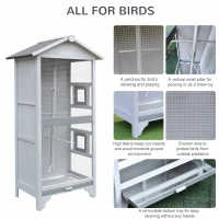 PawHut 60" Wooden Outdoor Bird Cage for Finches, Parakeet, Large Bird Cage with Removable Bottom Tray 4 Perch, Light Gray(m-5)