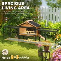 PawHut Wooden Rabbit Hutch Outdoor, 85" Large Bunny Cage with Steel Run, Removable Plastic Tray, Asphalt Roof, Ramp(m-5)