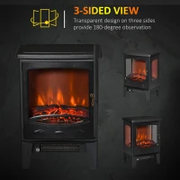 HOMCOM Electric Fireplace Heater, Freestanding Fireplace Stove with Realistic Adjustable Flame Effect and Adjustable Temperature, Overheating Safety Protection, 750W/1500W, Black(m-4)