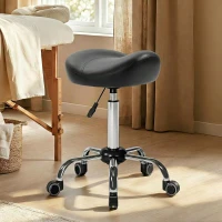 HOMCOM Ergonomic Saddle Stool with Wheels, Adjustable PU Leather Saddle Chair, 360° Swivel, NO Back Pain, Healthy Posture, Salon Chair for Massage Medical Home, Black(m-8)