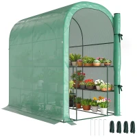 Outsunny Walk-in Mini Greenhouse with Shelves, Portable Outdoor Greenhouse with Roll-up Door, 48.4" x 73.6" x 74.4", Green(m-9)