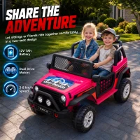 Qaba 12V 2-Seater Ride on Truck Car with Dual Motors, Remote, Soft Start, 4-Wheel Suspension, Lights, Music, USB, Horn, Pink(m-4)