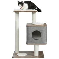 PawHut 34" Cat Tree Tower Activity Center with Natural Jute Scratch Material, Cushions on Each Platform, & Condo Area(m-11)