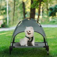PawHut Elevated Dog Bed with Removable Canopy, Outdoor Dog Cot with UV Protection Canopy Shade, 24 inch Pet Bed for Camping, Gray(m-3)