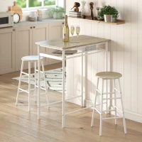HOMCOM 3 Piece Counter Height Bar Table Set with 1 Table, 2 Matching Stools, Dining Table Set with Storage Shelf and Metal Frame Footrest, White and Oak(m-1)