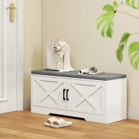 HOMCOM Shoe Bench with Cushion Shoe Storage Bench with Doors Adjustable Shelves for Entryway, White(m-8)