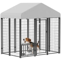 PawHut Outdoor Dog Kennel with Waterproof UV-Resistant Cover, Rotating & 4-Level Adjustable Feeding Bowls, 5.9 x 4 x 6 ft(m-9)