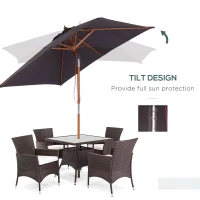 Outsunny 6.6x5ft Square Market Parasol, Wooden Patio Umbrella with Tilt Mechanism and 6 Bamboo Ribs, Garden Sunshade, Dark Grey(m-4)