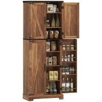 HOMCOM 64" Tall Kitchen Pantry Cabinet with Spice Racks and Adjustable Shelves, Brown Wood Grain(m-9)
