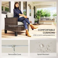 Outsunny Single Outdoor Wicker Chair, Rattan Patio Chair with Armrests and Cushions for Balcony, Porch, Deck, Cream White(m-5)