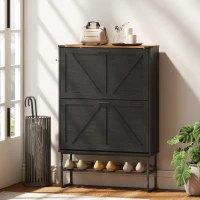 HOMCOM Narrow Shoe Storage Cabinet with 2 Flip Drawers, Slim Shoe Cabinet for 15-20 Pairs, Black Wood Grain(m-8)