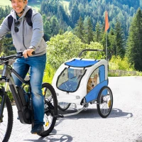 Aosom Dog Bike Trailer, 2 in 1 Pet Stroller Cart Bicycle Carrier, Folding Cart Frame with Suspension, Universal Bicycle Coupler, Reflectors, Flag, Blue(m-1)