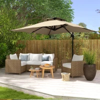 Outsunny 10ft Square Cantilever Patio Umbrella, 360° Rotating Overhanging Umbrella with Cross Base, Crank Handle, Khaki(m-8)