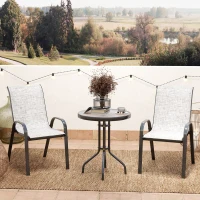 Outsunny 3 Pieces Bistro Set, Small Patio Furniture Set with Stackable Mesh Chairs, Glass Table for Garden, Balcony, Grey(m-8)