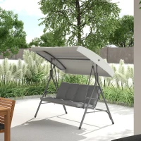 Outsunny 3-Seat Patio Swing Chair, Outdoor Porch Swing Glider with Adjustable Canopy, Light Grey(m-1)