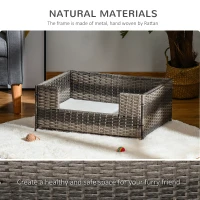PawHut Rattan Pet Bed Raised Wicker Dog Sofa for Doggy and Cat Indoor & Outdoor with Soft Washable Cushion Grey(m-4)