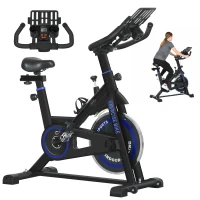 Soozier Adjustable Upright Stationary Exercise Bike w/ LCD Display, Indoor Cycling Bike for Home w/ Adjustable Resistance, Black(m-9)