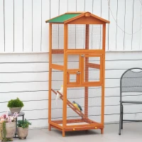 PawHut 65" Wooden Bird Cage Outdoor Aviary House for Parrot, Parakeet, with Pull Out Tray and 2 Doors, Natural(m-2)