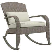 Outsunny Adirondack Chair, Outdoor Wicker Rocking Chair with High Back, Seat Cushion and Pillow for Porch, Balcony, Cream White(m-9)
