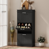 HOMCOM Slim Shoe Cabinet with 3 Flip Drawers and Adjustable Shelves, Narrow Shoe Cabinet for 15 Pairs of Shoes, Black