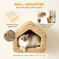 PawHut Cat Wall Shelf, Wall Mounted Cat House with Washable Cushion, Kitty Shelf Furniture for Indoor Kittens, Natural(m-4)