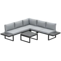 Outsunny 4 Pieces Outdoor Patio Furniture Set, 5-Level Reclining Garden Corner Sofa Set, Outdoor Lounge Conversation Sectional(m-2)