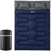Outsunny Double Sleeping Bag for Adults, Queen Size 2 Person Sleeping Bag with 2 Pillows, for Cold Weather & Warm, Blue(m-2)