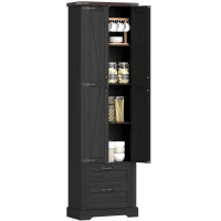 HOMCOM 71" Tall Kitchen Pantry Cabinet, Farmhouse Kitchen Storage Cabinet with 2 Drawer and Adjustable Shelves, Black(m-9)