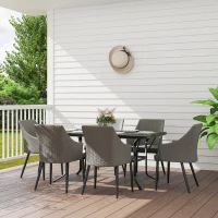 Outsunny 7 Piece Wicker Patio Furniture Set with Cushions, Umbrella Hole, Slatted Table Top, for Backyard, Porch, Garden, Balcony(m-1)