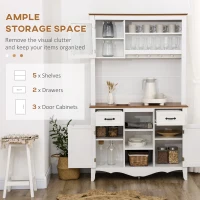 HOMCOM 71" Kitchen Buffet with Hutch, Farmhouse Style Storage Cupboard with Utility Drawer, 3 Door Cabinets and 5-tier Shelves, White(m-4)