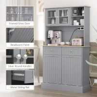 HOMCOM Kitchen Cabinet with Charging Station, 2 Tilt Out Cabinets, Microwave Stand, Freestanding Kitchen Pantry Cabinet, Grey(m-8)