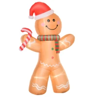 HOMCOM 8ft Christmas Inflatable Gingerbread Man with a Candy Cane, Outdoor Blow-Up Yard Decoration with LED Lights Display(m-2)