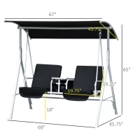 Outsunny Double Outdoor Swing Chair 2 Person Covered Swing Porch Swing w/ Pivot Table and Storage Console, Black(m-3)