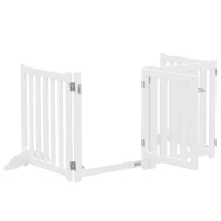 PawHut 23.5"H Foldable Dog Gate with Door, 4 Panels Freestanding Pet Gate Barriers Indoor with Support Feet, Puppy Fence for Dogs, White(m-11)