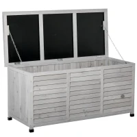 Outsunny 75 Gallon Wooden Storage Box patio Deck Box Bench, Garden Backyard Outdoor Storage Container with Aerating Gap & Weather-Fighting Finish, Grey(m-3)