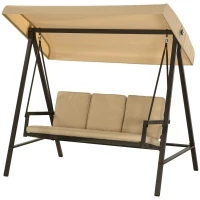 Outsunny 3 Seater Patio Swing Chair, Porch Swing with Adjustable Canopy and Removable Cushions, Outdoor Swing Seat, Beige(m-2)