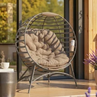 Outsunny Egg Chair, Patio Lounge Chair, Foldable Basket Chair with Large Seat Cushion, Side Pocket, Sand(m-1)