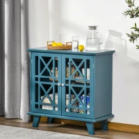 HOMCOM Storage Cabinet with Fretwork Doors and Shelf, Modern Freestanding Sideboard, Buffet, Blue(m-8)