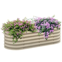 Outsunny 5' x 2' x 1.5' Large Outdoor Planter Box, Galvanized Raised Garden Bed with Metal Plant Stake, Cream White(m-9)
