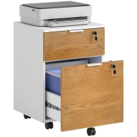 HOMCOM 2 Drawer Small Filing Cabinet Lockable Office Storage Cabinet with Hanging Bars for A4 Letter White Nature Wood(m-9)