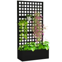 Outsunny Galvanized Raised Garden Bed Planter Box with Trellis for Climbing Plants, Vegetable, Vines, 35" x 16" x 70", Black(m-9)