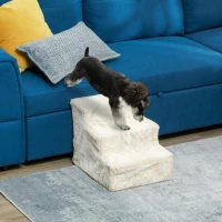 PawHut 3-Step Dog Ramp for Sofa, Bed, and Couch, Pet Steps Ladder with Removable Cover, Beige(m-8)