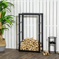 HOMCOM 23.6" x 9.8" x 39.4" Firewood Rack Outdoor, Log Holder Fireplace Storage Rack with Handles and 220 lbs. Weight Capacity, Black(m-8)
