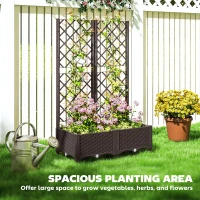Outsunny Raised Garden Bed with Trellis, Plastic Raised Flower Bed with Drainage Holes and Drain Plugs(m-7)